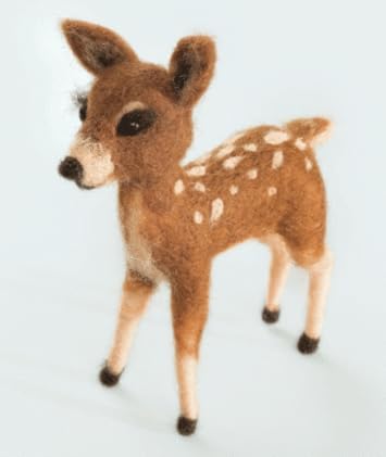 Wizardi Beginner Needle Felting Kit Bembi V163C, DIY Animal Felting Pattern, 3D Fawn Crafting Set with Wool and Tools, 4.92x4.33 in, Trendy Felt Crafts for Adults Charivna Mit by Wizardi