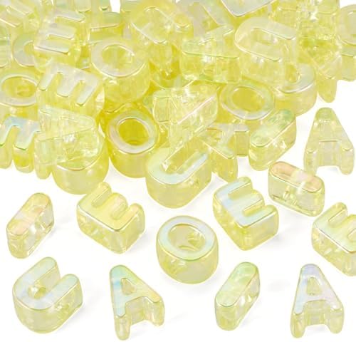 FASHEWELRY 50Pcs Big Crystal Vowel Letter Beads 20mm Colorful Acrylic Vowel Beads 3D Transparent AEIOU Alphabet Bead for DIY Keychains Bracelet Paracord Jewelry Making (Light Yellow) - Image 7