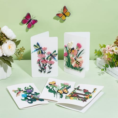 WEBEEDY 20 Sets Paper Quilling Kit for Adults Beginners,Spring Animal Flower Greeting Cards Making Kit with Instruction Tutorial,Handmade Bee Butterfly Dragonfly Quilling Card for Friends Families - Image 7