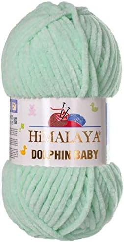 5 Skein/Pack Himalaya Dolphin Baby Chenille Yarn, Each Ball 100 gr (3.5 oz), 120 m (132 Yards), 100% Polyester, Super Bulky Baby Blanket Velvet Amigurumi Yarn, 80307 - Light Mint Green