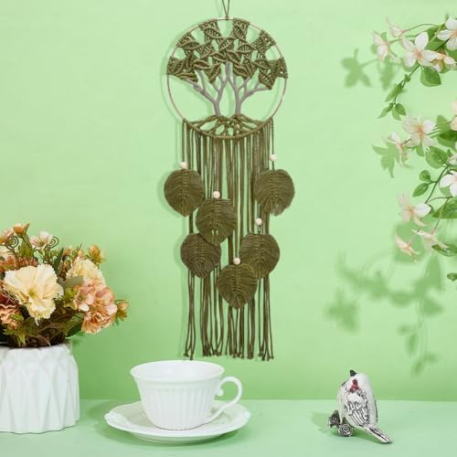 ACRNIGHEET Tree of Life Dream Catcher Macrame Kit for Adults Beginners Macrame Leave Wall Hanging Decor with Video Tutorials Handmade Woven Boho Home Decor for Bedroom Dorm Decoration(Green Series) - Image 5