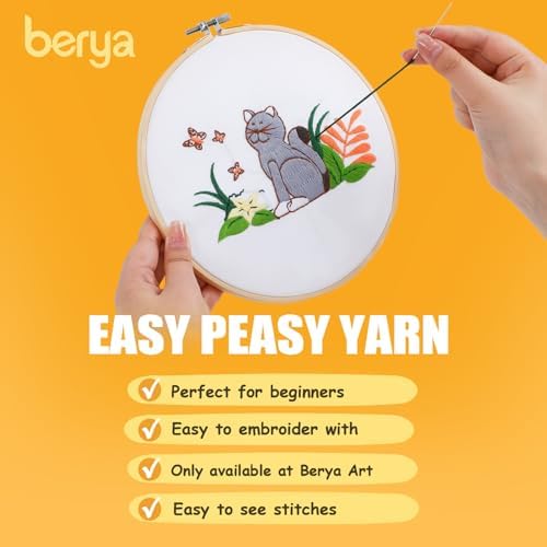 Embroidery Kit for Adult Beginners, Cat Embroidery Kit with Step-by-Step Instructions and Video, Printed Cloth, 7.87" Hoop, Display Stand, Color Threads, Threader & Needles for Craft Lover(BED001) - Image 7