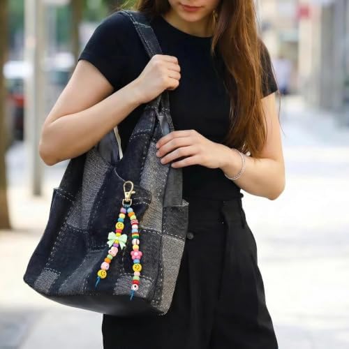 450PCS Beaded Keychain Making Kit with Sports Balls & Big Bow Beads, Y2K Preppy Bag Charm & Phone Lanyard Craft Supplies, DIY Friendship Bracelet Jewelry Kit with Smiley Face, Letter, Pearl for Teens - Image 4