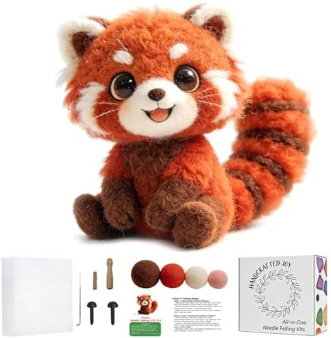 DIY Needle Felting Kit Cute Red Panda – Needle Felting Starter Kit with Fiber Roving, Needles, Felting Pad & Instructions | Felted Wild Animal Kit for Beginners Adults | DIY Craft Gift Home Decoration by FaceNFace