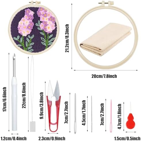Woohome Punch Needle Kit Included Plastic Hoops, Punch Needle Cloth, Color Yarn and Punch Needle Tools for Adults, Beginners (White and Purple Flowers) - Image 7