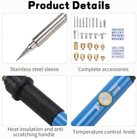 Wood Burning Kit, 30Pcs Wood Burning Tool Adjustable Temperature 200~450 ℃ (392-842℉) Woodburning Pyrography Pen Kit for Adults Beginners - Image 7