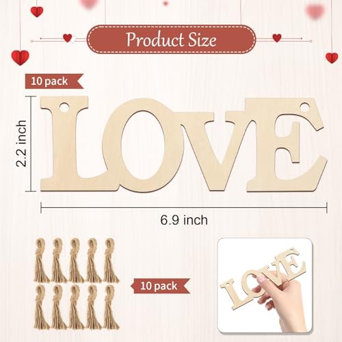 Wooden Love Letter Ornaments to Paint 7 Inch, Large Size Mothers Day Valentine's Day Wooden DIY Blank Unfinished Round Wood Discs Father's Day Ornament for Crafts Hanging Decorations(10PCS) - Image 7