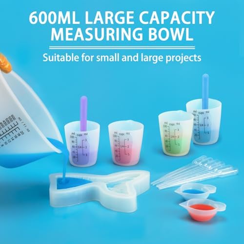 Creahaus Silicone Measuring Cups Tool Kit, Easy to Read 600ML Silicone Mixing Bowl with 100ML Resin Mixing Cup, Easy Clean Reusable Epoxy Resin Supplies with Stir Sticks, Pipettes - Image 6