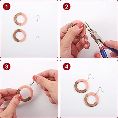 FASHEWELRY 12Pcs Resin & Wood Pendants Two Tone Flat Round/Ring/Rectangle/Horse Eye/Teardrop Dangle Charms for DIY Jewelry Making - Image 6