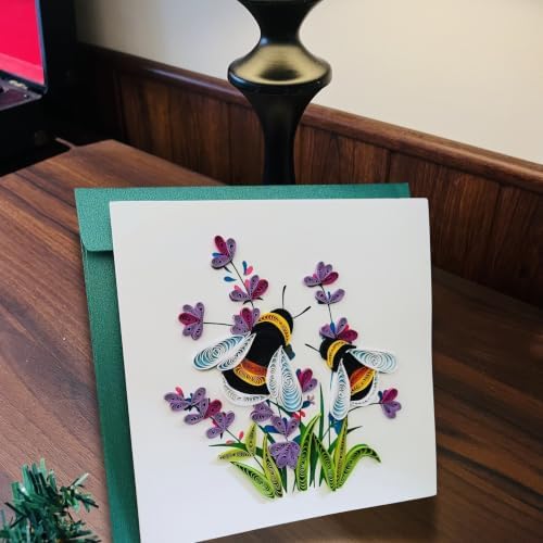 Quilling Cards, handmade card, quilled cards with Dedicated Paper, quilling birthday cards for women or all occasions: Mother's day, Father's day, Birthday... daisy bouquet (Lavender and bees) - Image 7