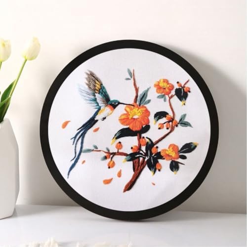 Esffaci Embroidery Starter Kit for Adult Beginner with Hummingbird Flowers Pattern Hand Embroidery Set with Embroidery Cloth Hoop Needle Threader Embroidery Floss and Instruction - Image 6