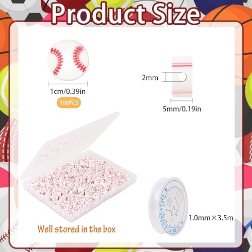 EVERMARKET 100pcs Baseball Polymer Clay Bead, American Football Bead DIY Beads for Necklace Bracelet Jewelry Handmade Jewelry Making Accessories Supplies (White Baseball) - Image 2