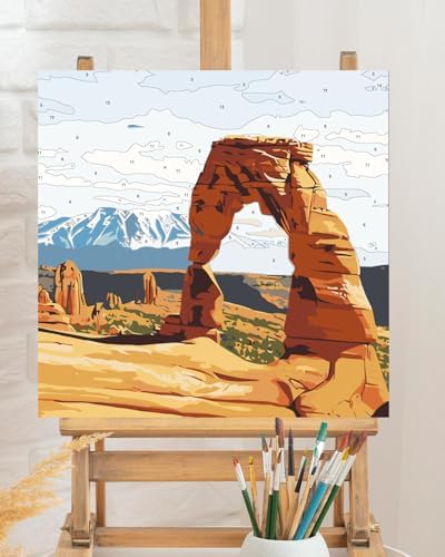 TOCARE Framed Paint by Numbers Kit for Adults, Arches National Park Paint by Number with Frame, Small Paint by Numbers Framed Canvas Utah Scenery for Home Wall Decor (10x10 Inch, Without Easel) - Image 6