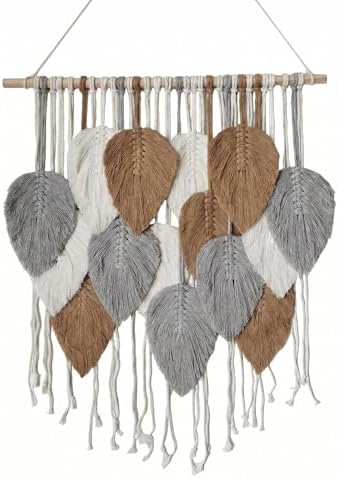 Zqyxiehuo DIY Macrame Leaf Wall Hanging Beginners Boho Wall Leaf Tapestry Kit Handmade Woven Tapestry Feather Wall Hanging DIY Macrame Kit for Adults Birthday Gift 19.7"(Gray,Yellow) by Unknown