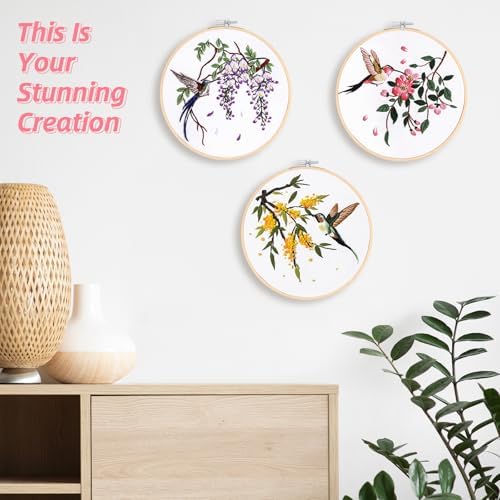 Sopoloray 4 Pack Hummingbird Embroidery Kit for Beginner Adults,Floral Patterns Starter Kit for Adults with Embroidery Hoop,Threads,Needles,Scissors,Instructions - Image 6