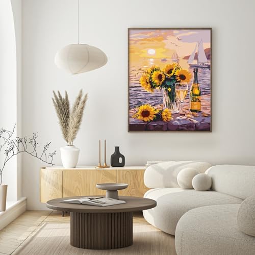 Possoco Paint by Numbers Kit for Adults Beginner, Sunflower Adult Paint by Number Kits on Canvas, Landscape DIY Acrylic Watercolor Oil Paint by Number for Adults Teens for Home Decor Gift 16x20 Inch - Image 7