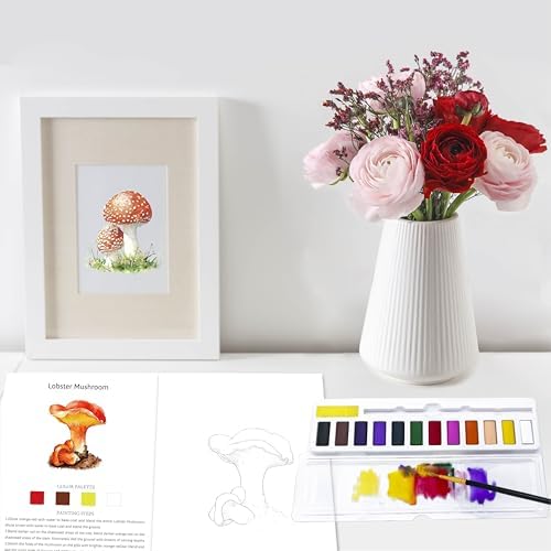 CraftyManor Watercolor Workbook Creative Insect Water color Paint Book Set with Paints & Brush, 12 Patterns of Original DIY Designs, Beginner-Friendly Adult Coloring Books (Mushroom) - Image 6