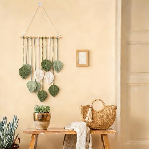 AHANDMAKER Green DIY Macrame Kit for Adults Large Bohemian Style Cotton Tapestry Feather Wall Hanging for Living Room Bedroom Christmas Office Home Decor - Image 5