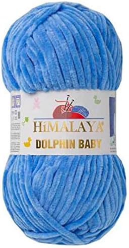 5 Skein/Pack Himalaya Dolphin Baby Chenille Yarn, Each Ball 100 gr (3.5 oz), 120 m (132 Yards), 100% Polyester, Super Bulky Baby Blanket Velvet Amigurumi Yarn, 80327 - Blue