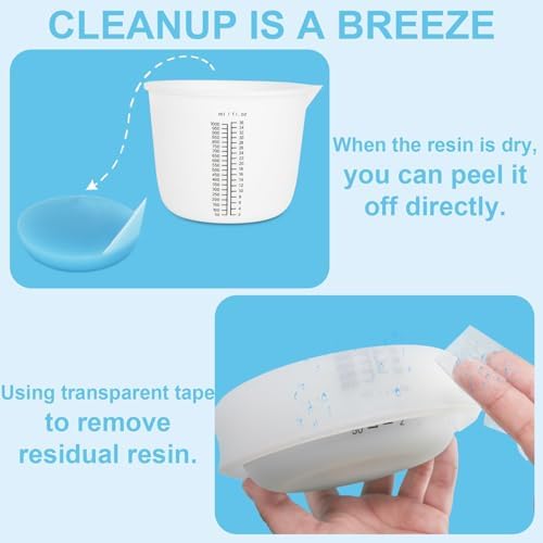 Creahaus 1000ML Large Silicone Measuring Cups for Resin, Easy to Read 36oz Silicone Mixing Bowl with 100ML Mixing Cup, Easy Clean Reusable Epoxy Resin Supplies with Stir Stick, Pipettes - Image 6