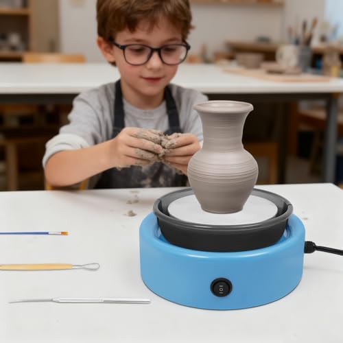 Mini Pottery Wheel for Adults & Kids, Pottery Wheel Kit for Beginners, 6" Turntable with Adjustable Speed, Complete Clay Sculpting Tools, Ideal for DIY Craft Projects & Birthday Gifts (Blue) - Image 7