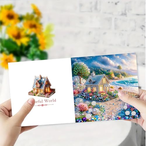 jinglinhh 6pcs Dream House Seaside Diamond Art Painting Greeting Cards with Envelopes, DIY Card Making Kits for Adults, Diamond Art Postcards Holiday Cards Craft Gifts - Image 7