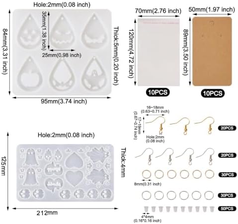 KISSITTY Halloween Horror Silicone Molds for Resin Jewelry Making Kit Ghost Cat Skull Pumpkin Teardrop Shape for Earrings with Earring Hooks Ear Nuts Paper Earring Cards - Image 2