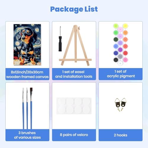 MXJSUA Starry Sky Dachshund Dog Paint by Numbers Kit with Frame for Adults, Animal Easy Beginners Paint by Number on Canvas with Easel, Acrylic Number Painting Craft Gifts for Home Decor, 8x12 inch - Image 7