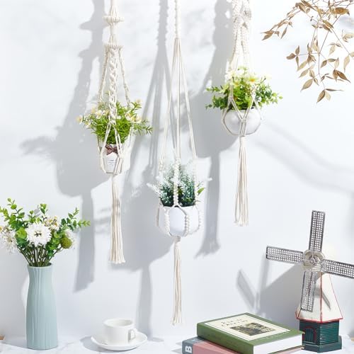 FREEBLOSS 3 Sets Macrame Plant Hanger Kit Macrame Wall Hanging Kit Macrame Plant Hangers Indoor Hanging Planter Basket Macrame Kit for Beginners with Video Tutorial - Image 7