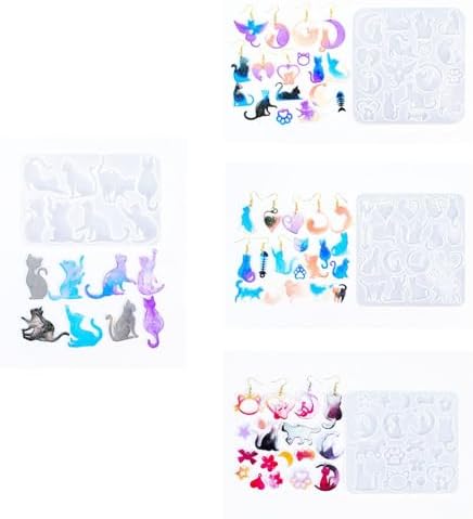 4 Piece Resin Earring Molds , 60 Unique Shapes UV Cat Resin Molds with Holes Ideal for DIY Silicone Earrings Necklaces Jewelry and Animal Designs Creative Art Gifts - Image 6