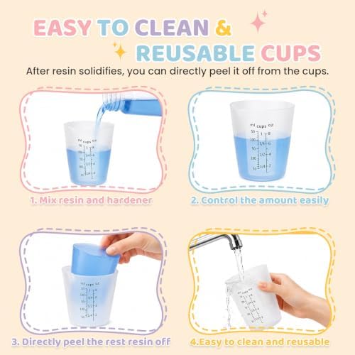 4Pcs Silicone Resin Mixing Measuring Cups 250ml / 8oz for Resin Supplies, Easy-to-Read Black Marks, Non-Stick Reusable Silicone Pouring Cups for Epoxy Mixing - Image 7