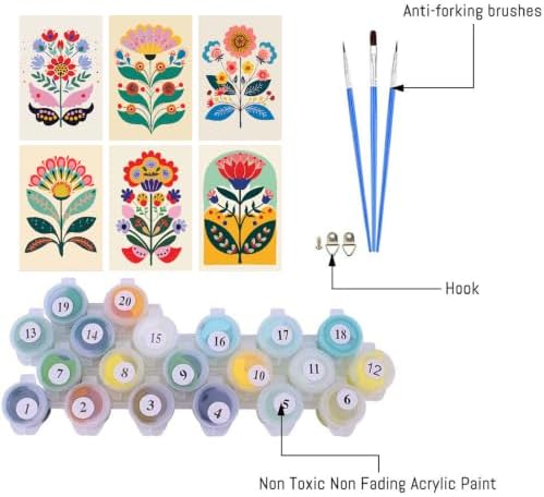 Clendo 6 Pack DIY Paint by Numbers Kit for Adults Beginner, Flower Adult Paint by Number Kits on Canvas Without Frame, Easy Floral Acrylic Oil Art and Crafts Kits Perfect for Home Decor 8x12 Inch - Image 7