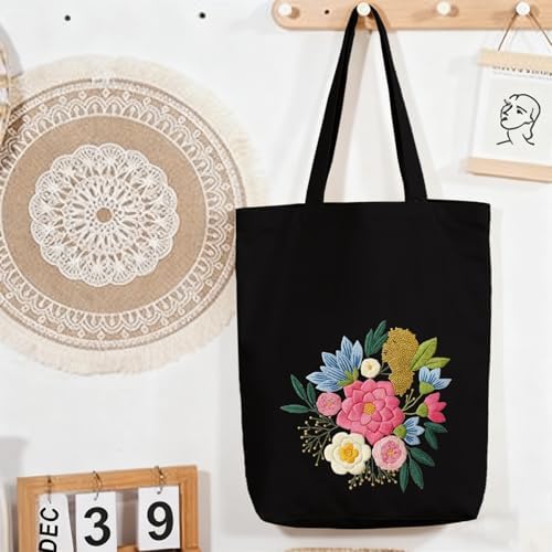 CREAWONDER Canvas Tote Bag Embroidery Kit with Pattern for Beginners, Arts and DIY Embroidery Crafts Kits for Adults, Include Instructions, Embroidery Hoops, Color Threads and Tool - Image 7