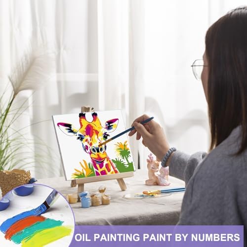 MVVMTOP 4 Pack Paint by Numbers Kit for Adults Beginner with Wooden Frame, Easy DIY Horses, Tyrannosaurus Rex, Lions, Giraffes Acrylic on Canvas Paint Kits, for Home Wall Decoration Arts Crafts - Image 7