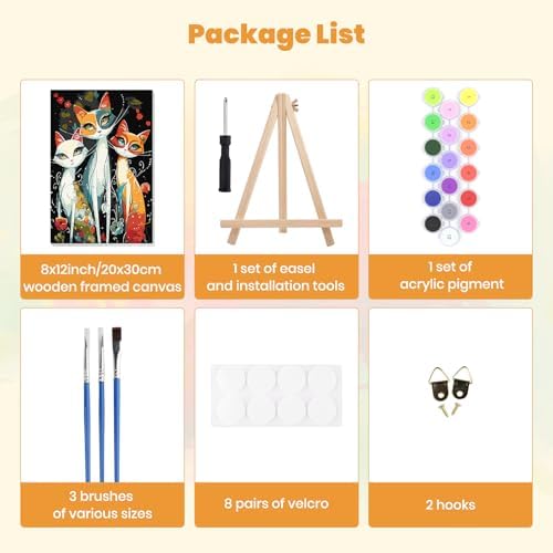 MXJSUA Three Cats Paint by Numbers Kit with Frame for Adults, Animal Easy Beginners Paint by Number on Canvas with Easel, Acrylic Number Painting Craft Gifts for Home Decor, 8x12 inch - Image 7