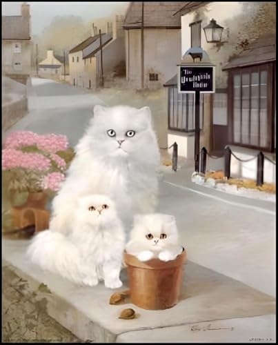 DSC Elegant Beauty White Cat - Paper Tole 3D Decoupage Craft Kit Size 8x10 inches K8-8064 by DSC