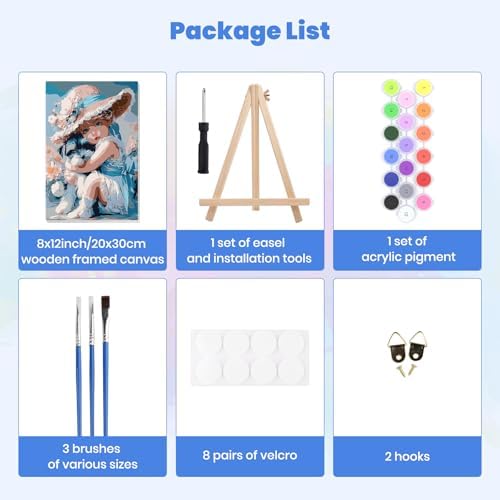 MXJSUA Girl and Dog Paint by Numbers Kit with Frame for Adults, Easy Beginners Paint by Number on Canvas with Easel, Acrylic Number Painting Craft Gifts for Home Decor, 8x12 inch - Image 7