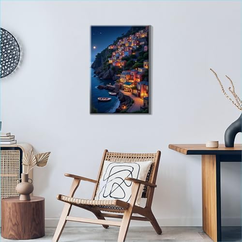 HeeBenor Framed Paint by Numbers Kit for Adults, Seaside Town, 8x12 Inch - Image 7