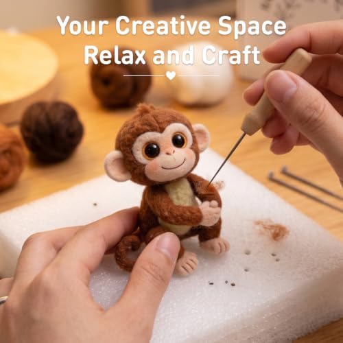 DIY Needle Felting Kit Cute Monkey on Vine – Needle Felting Starter Kit with Fiber Roving, Needles, Felting Pad & Instructions | Felted Jungle Animal Kit for Beginners Adults | DIY Craft Gift - Image 7