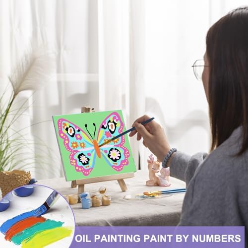 MVVMTOP 4 Pack Paint by Numbers Kit for Adults Beginner with Wooden Frame, Easy DIY Colorful Butterfly Acrylic on Canvas Paint Painting Kits, for Home Wall Decoration Arts Crafts 7.8x7.8inch - Image 7