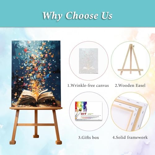 Butterflies Book Paint by Number Framed with Wooden Easel 12x16inch - Image 7