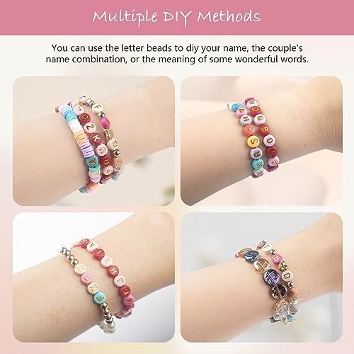 SUTOUG 1010PCS Colourful Letter Beads, 4x7mm Round Alphabet Beads (Gold) - Image 6