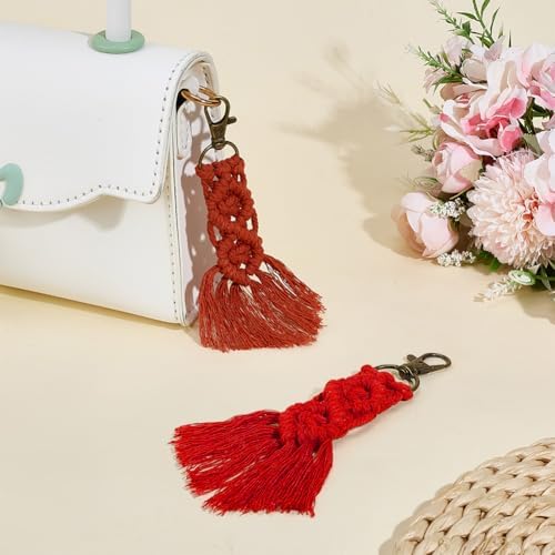 BEUNITONE 16 Sets DIY Macrame Keychains Crafts Kits for Adults, Boho Tassel Keychain Making Kits for Hanging Ornament Macrame Cord Knotting Keychain Charms Kit for Car Key Handbag and Phone Decor - Image 5