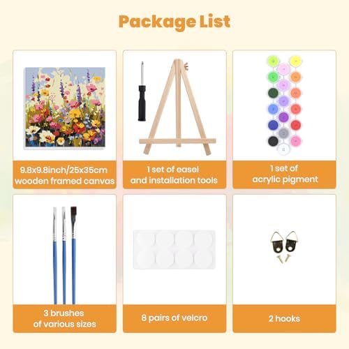 MXJSUA Wildflowers Paint by Numbers Kit with Frame for Adults, Easy Beginners Paint by Number on Canvas with Easel, Acrylic Number Painting Craft Gifts for Home Decor, 10x10 inch - Image 7