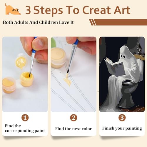 Reivworl Ghost Paint by Numbers Kit for Adults, Bathroom Paint by Numbers, Adult Paint by Number Kits for Gifts and Home Wall Decor 16x20 Inch - Image 7