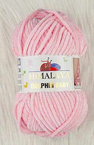 5 Skein/Pack Himalaya Dolphin Baby Chenille Yarn, Each Ball 100 gr (3.5 oz), 120 m (132 Yards), 100% Polyester, Super Bulky Baby Blanket Velvet Amigurumi Yarn, 80303 - Powder Pink