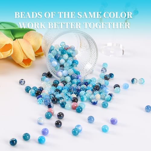 Glass Beads for Jewelry Making, 18 Colors Bead Bracelet Making Kit Including 2-8mm Bead spacers, Blue Round Beads for DIY Jewelry Making Supplies for Adults, Bracelet Necklace Earring Making kit - Image 6