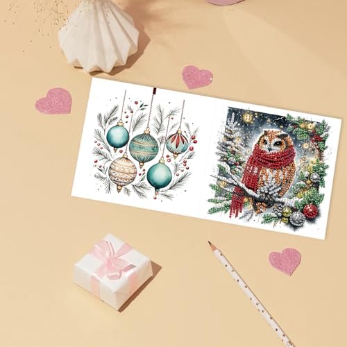 TDFERAN Diamond Painting Blank Greeting Card Set of 6 Snowy Christmas Owl Greetings Cards Thinking of You Greeting Card with Envelopes Animal Beautiful Greetings Cards Holiday Party Invitations - Image 7