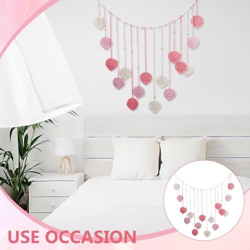 INFUNLY DIY Macrame Leaves Wall Hanging for Valentine's Day Boho Wall Hanging Heart Hand-Woven Feather Macrame Wall Decor Leaf Hanging Photo Display Leaf Tapestry for Nursery Bedroom Living Room - Image 6