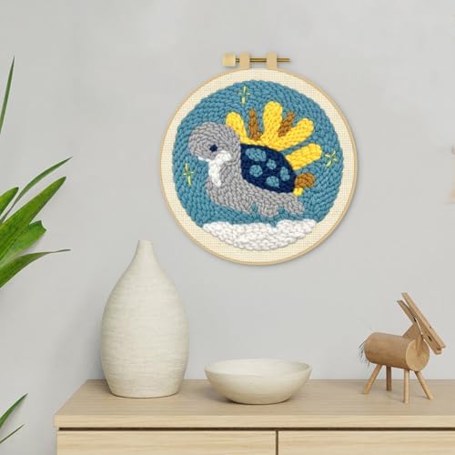 ERKOON Punch Needle Kit Adults Beginners, DIY Easy Sea Animals Embroidery Set for Starter Art Craft, Needling Punch Project with Patterns, Tools, Yarns, Hoop, Instruction (Turtle) - Image 7